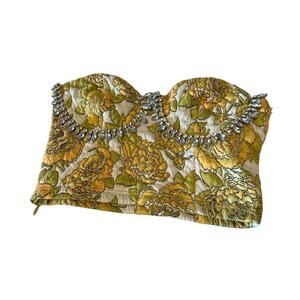 Zara Strapless Rhinestone Jacquard Corset Floral Print  Festival Top small
